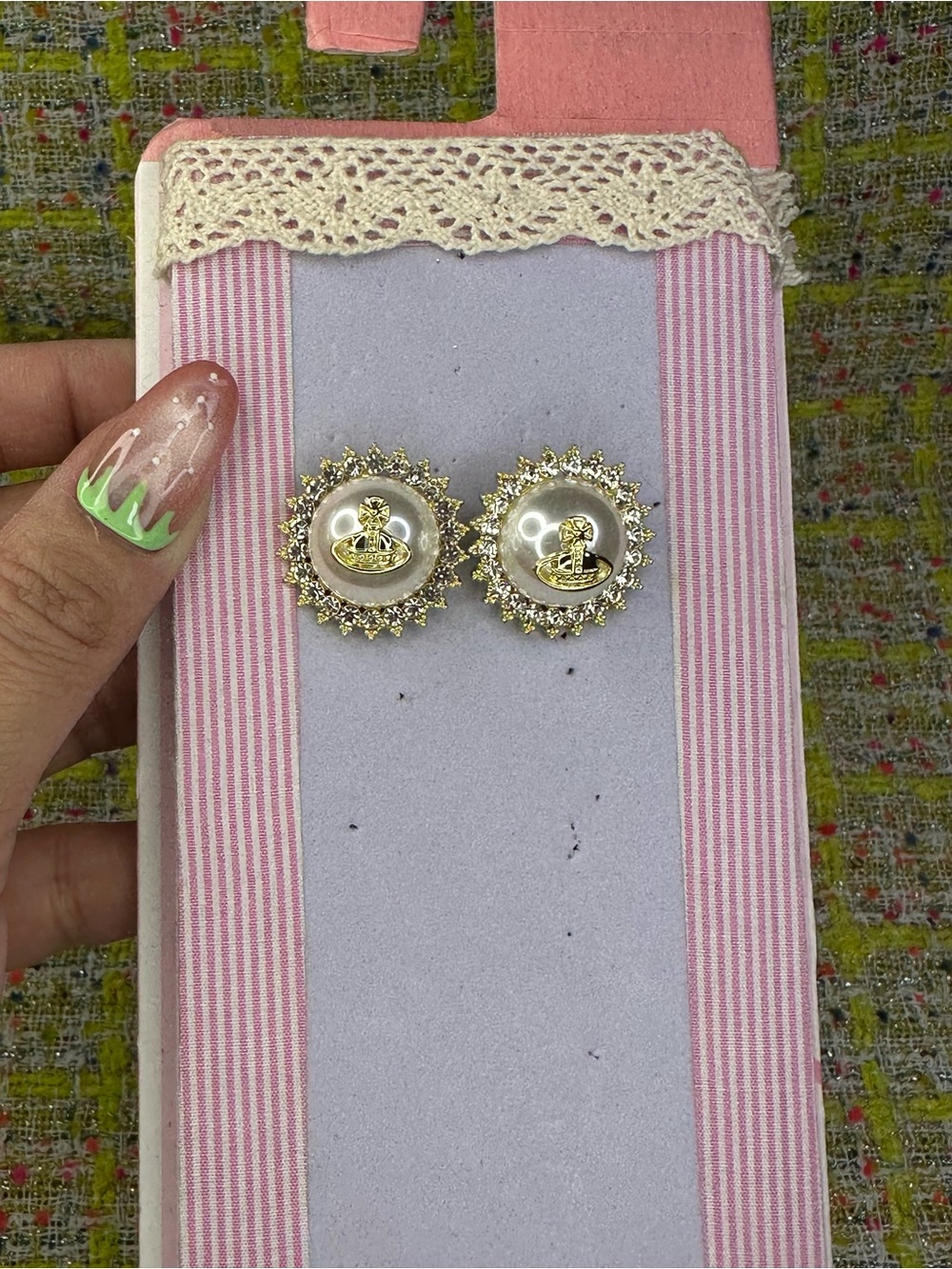 AA great Gold and Pearl Orb Halo Stud Earrings
